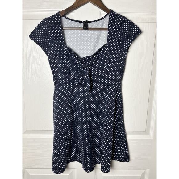 Forever 21 Retro Look Navy And White Polka Dot Dress Medium - Picture 1 of 5